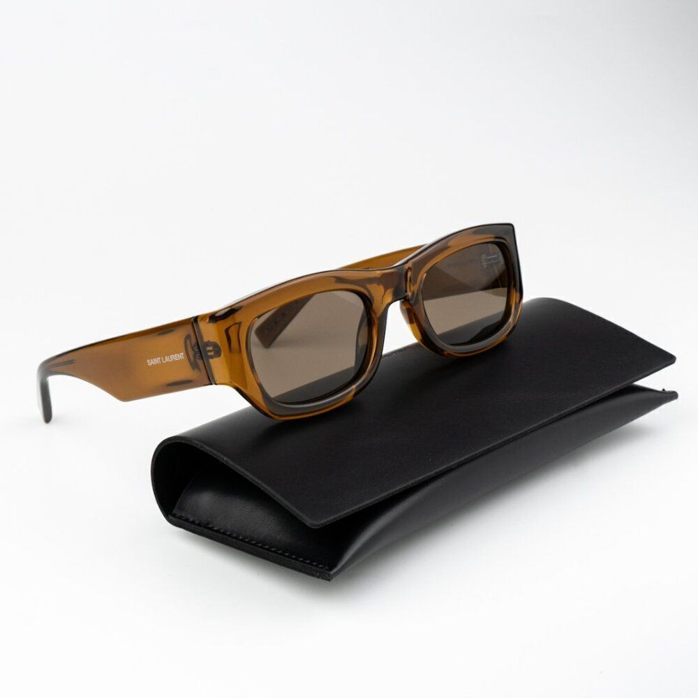 NEW Saint Laurent SL713 003 Transparent Brown Rectangle Unisex Sunglasses